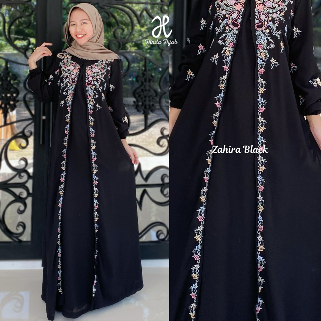 Hinda Hijab (Zahira Black, Zahira Dress) - Abaya Hitam Gamis Putih Dress Putih Terbaru Panjang untuk