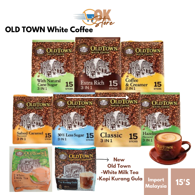 

Old Town White Coffee, Oldtown Kopi Putih Pracampur: Classic, Hazelnut, Extra Rich, Coffee & Creamer, Salted Caramel, Natural Cane Sugar, 30% Less Sugar, Kopi Less Sugar(Produk Import Malaysia)