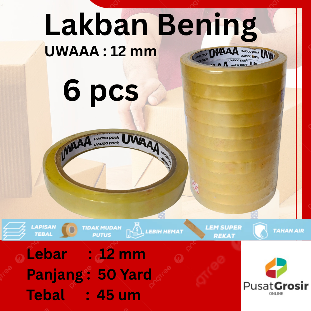 

LAKBAN BENING 12 mm x 50 YARD UWAAA KUALITAS DAIMARU TAPE SOLATIP MURAH