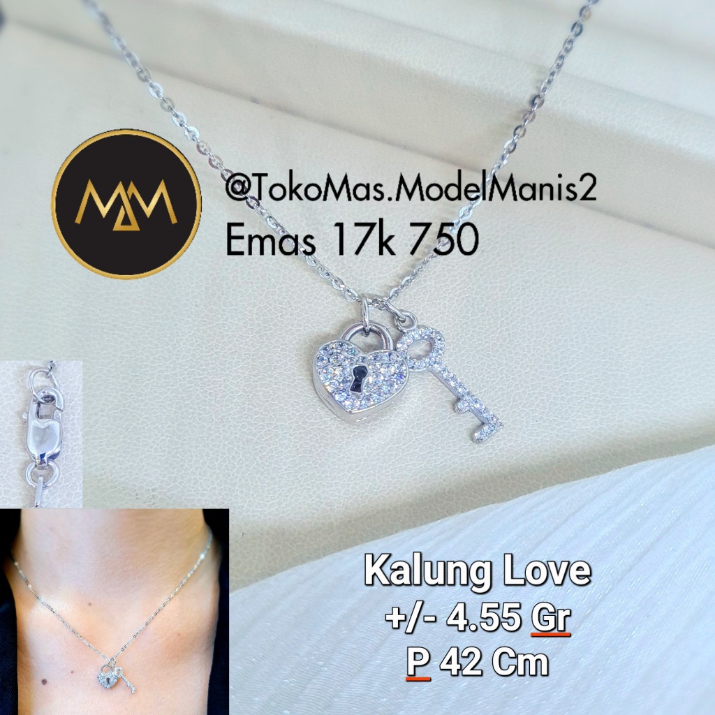 Kalung Kunci Gembok Love Putih 750 kadar 17k