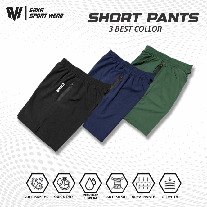 ERKA Short pants 3 parasit micro elastis celana pendek olahraga gym lari renang pria wanita premium