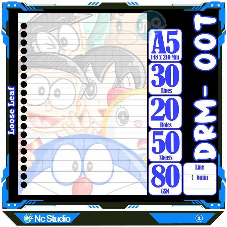 

Loose leaf Kertas binder A5 Isi 50 Lembar Polos karakter Doraemon Nobita suneo autestic autestik Buku Refil isi ulang lucu warna warni bergambar garis Repil Vol-1