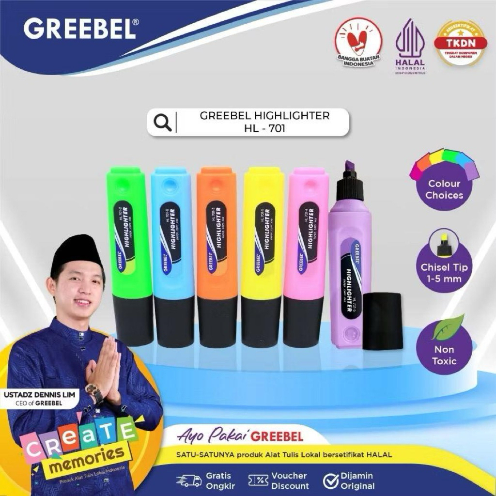 

Highlighter Set 6 Greebel (Isi 6 Warna) / Textliner set 6 HL- 701 Greebel (Harga Untuk 6 Warna)
