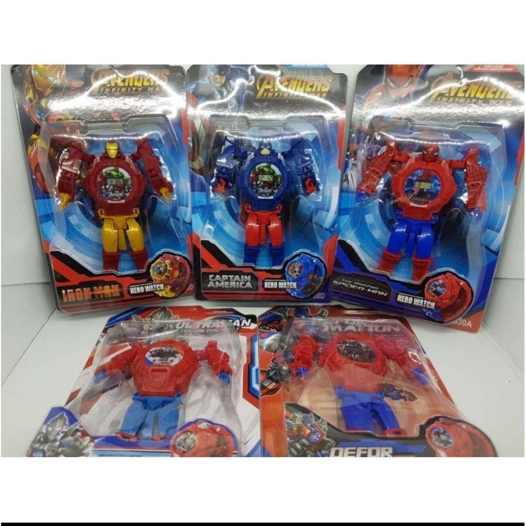 JAM TANGAN ANAK ROBOT TRANSFORMASI ROBOT MODEL ULTRAMAN AVENGERS BATMAN