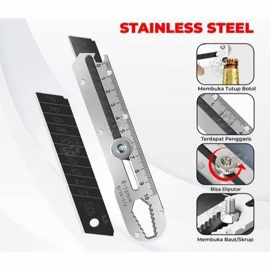

Pisau Cutter Stainless 9IN1 Multifungsi Tahan Karat Kater Besi Super Tajam Serbaguna