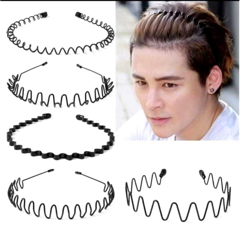 FANSTORE_PKU / Bando Unisex Korea Bentuk Gelombang Zigzag Hitam Polos Warna Warni Bandana Aksesoris 