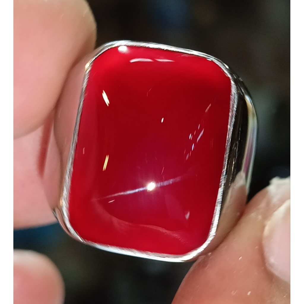 Cincin Batu Akik Red Baron Kotak Kristal Mewah