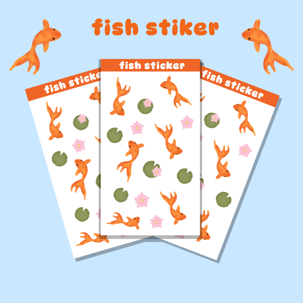 

Stiker ikan aesthetic, fish sticker untuk journal planner dekorasi