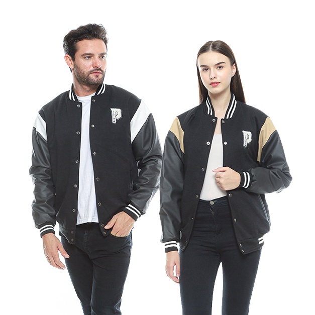PLATINUM WORLD Jacket Varsity Full Bordir Outerwear Varsity Jacket Baseball Lengan Kulit Size  Ukura