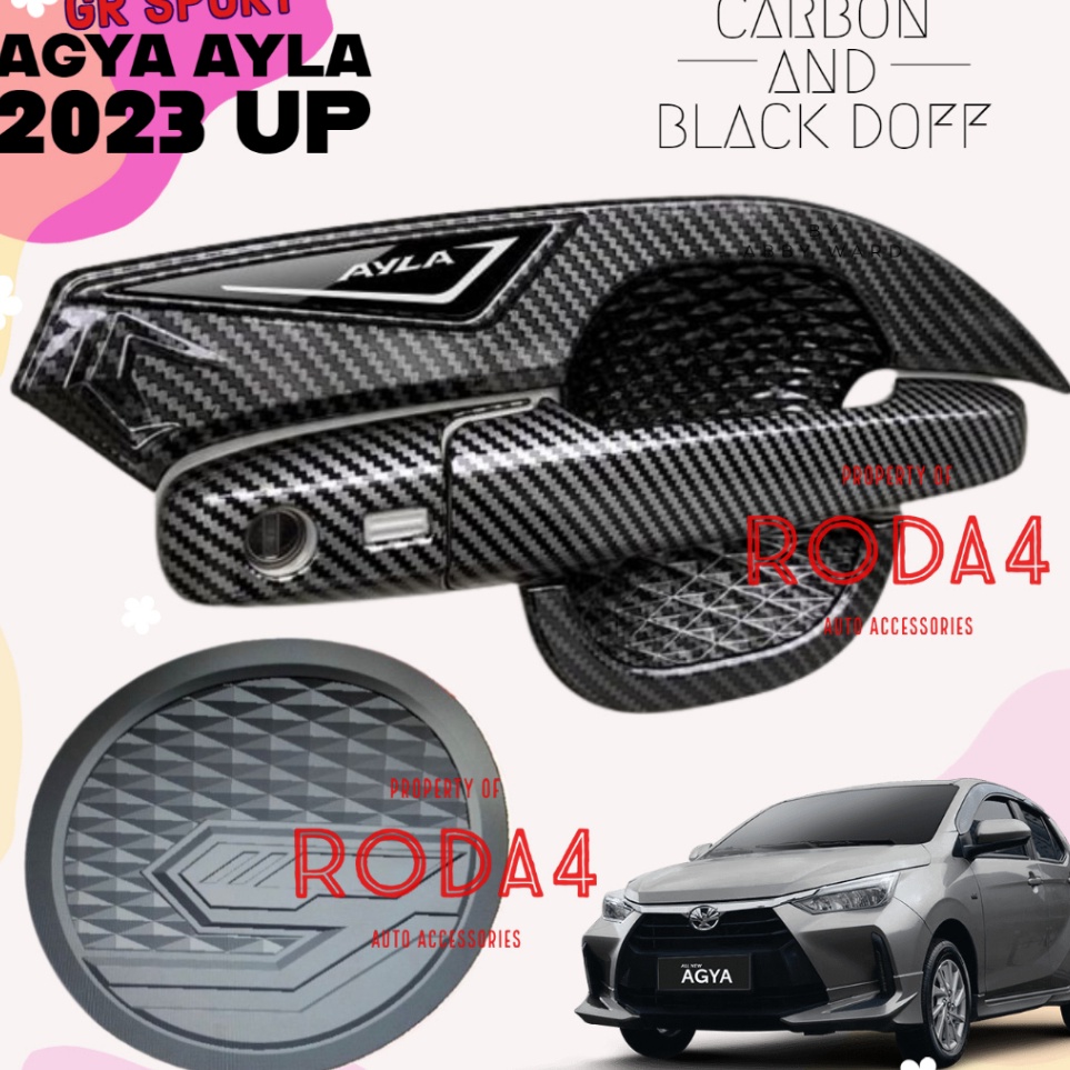 Paket Outer Handle Tank Cover Agya Ayla GR SPORT 223 224 225 CARBON Hitam Doff Aksesoris Variasi Peg