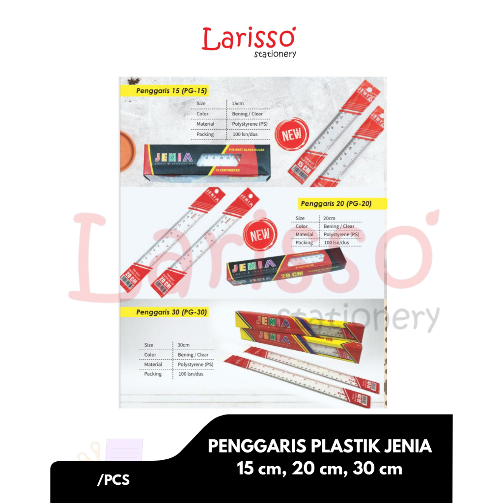 

JENIA - (pcs) PENGGARIS PLASTIK TRANSPARANT JENIA UKURAN 15cm, 20cm, 30cm - pcs