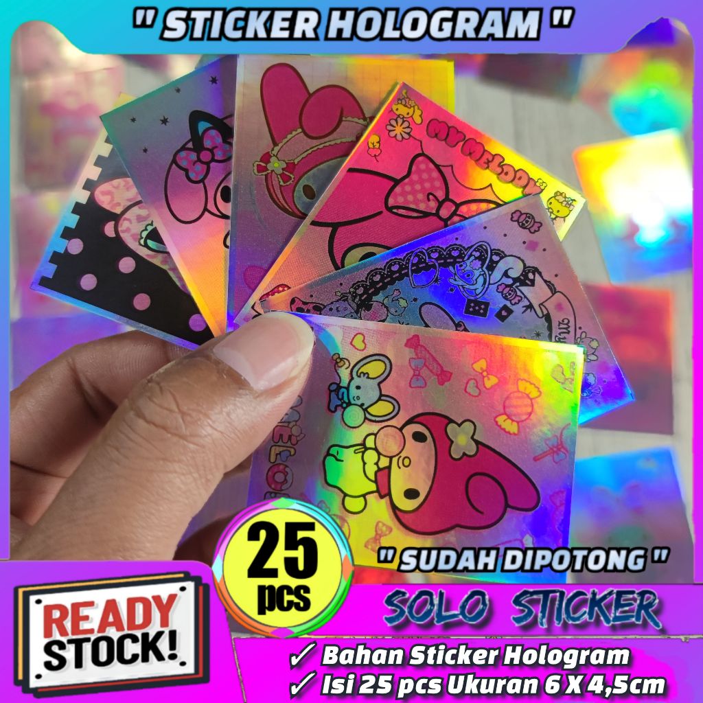 

Sticker Sanrio Melody Hologram Isi 25 pcs SUDAH DIPOTONG Waterprof Anti Air