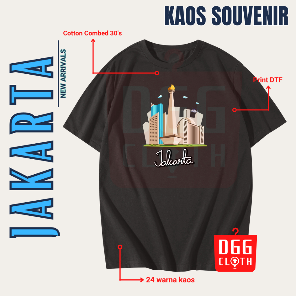 DGG Kaos Oleh-Oleh Kota Jakarta Black Tshirt Baju Souvenir DKI Jakarta Indonesia Dewasa Anak Type 1