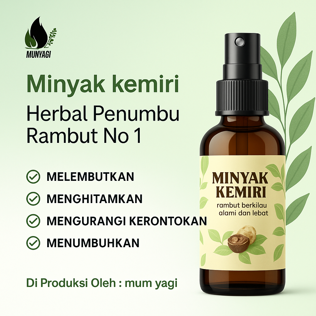 Minyak Kemiri Bakar Aceh 60ml – Penumbuh Rambut, Atasi Rambut Rontok, Ketombe, Rambut Kering – COD