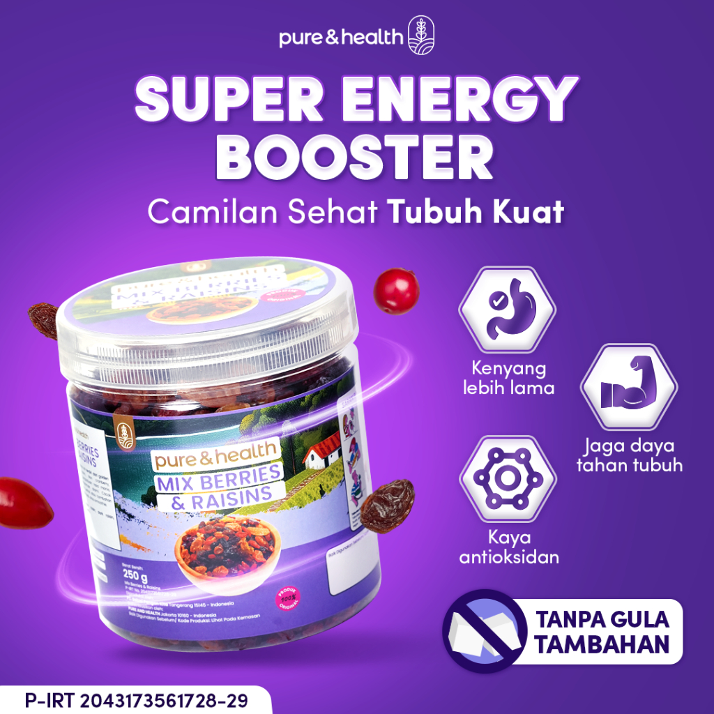 

Mix Berries and Raisins 250 Gram Pure and Health - Cemilan Sehat dari Buah Kering Cranberry Kismis Goji Berry