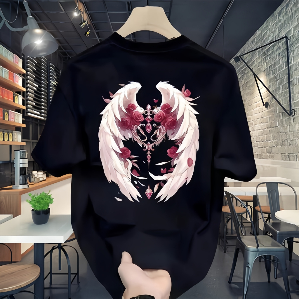 （COD）Outlets Chrome Hearts Pink Wings Tee - Black White, Oversized Boxy Fit, Unisex 100% Cotton