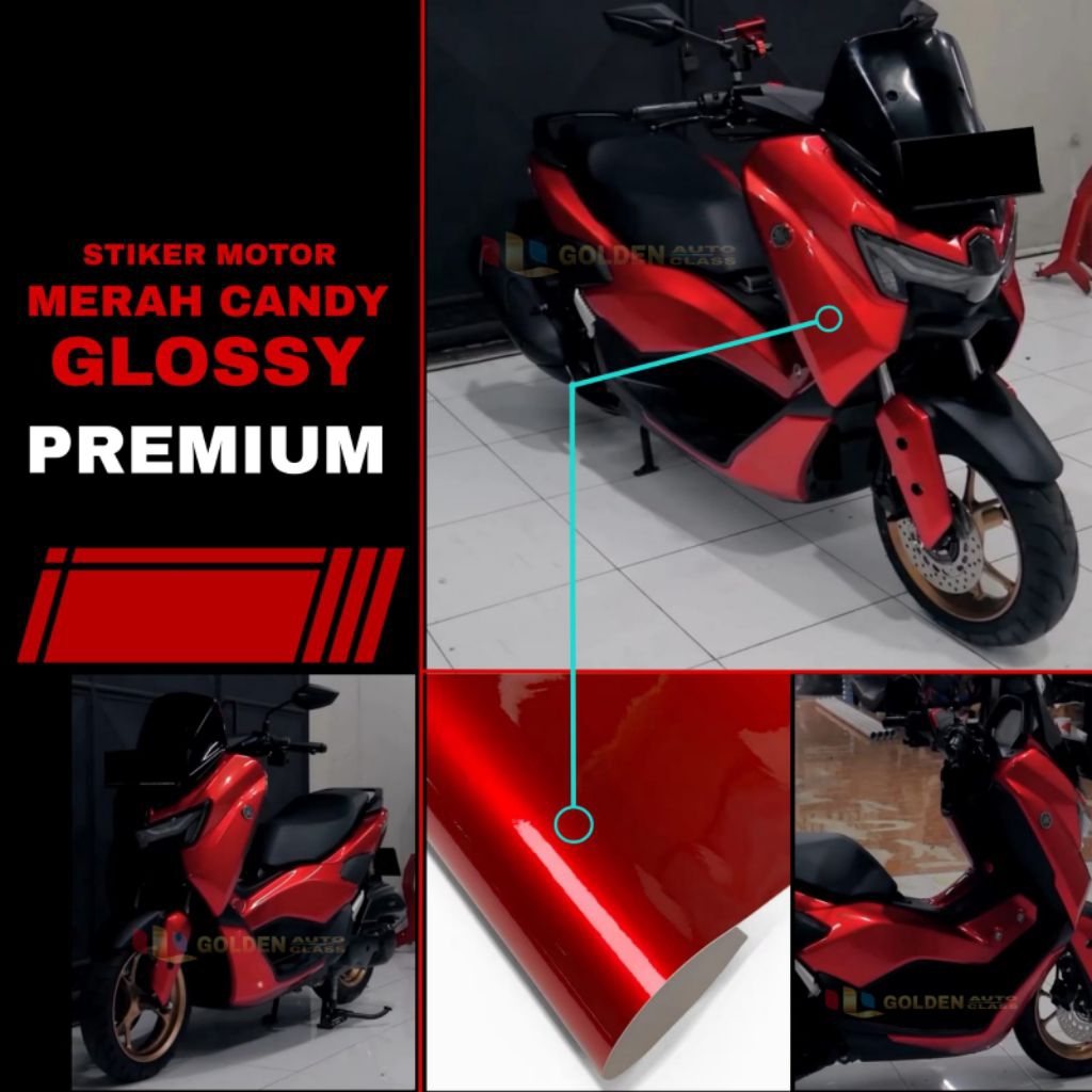 Stiker skotlet motor merah candy glossy sticker dark red metalik premium