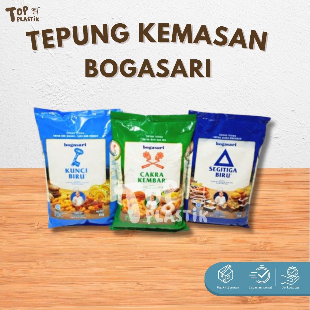 

Bogasari Tepung Segitiga / Kunci Biru / Cakra Kembar PREMIUM 1KG