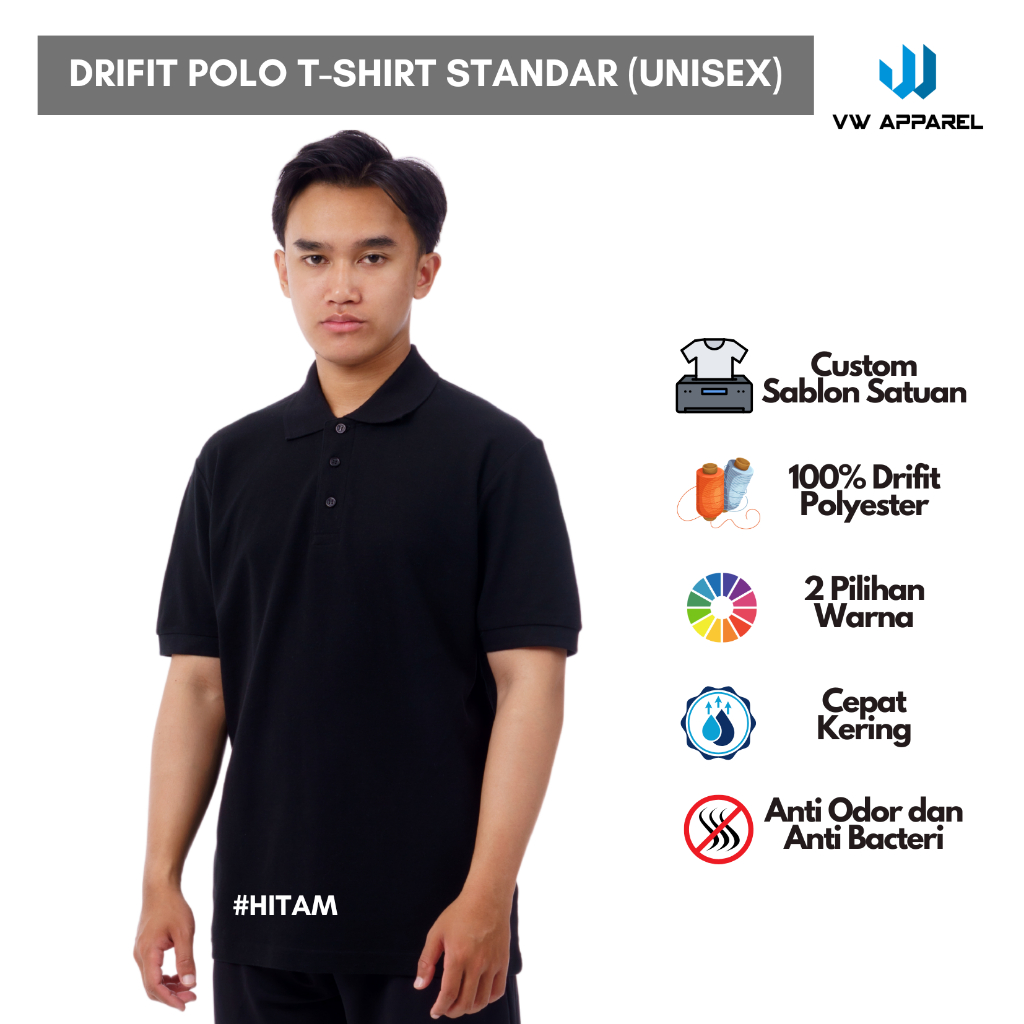 DRIFIT POLO T-SHIRT STANDAR (UNISEX) / KAOS POLO DRIFIT CUSTOM SATUAN FREE DESIGN / KAOS POLO