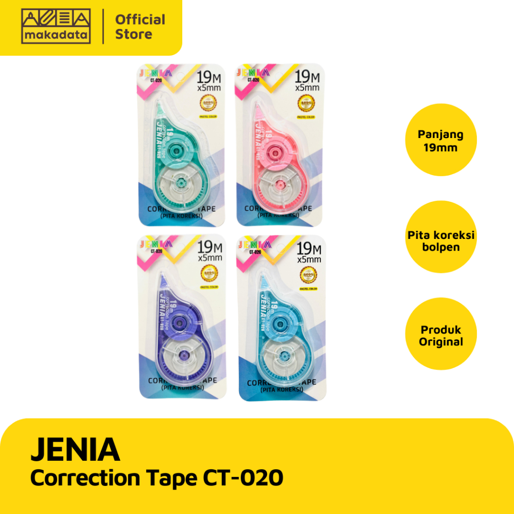 

STIPO KERTAS / TIP-EX / CORRECTION TAPE JENIA CT020A 19M PASTEL (1 PCS) MURAH