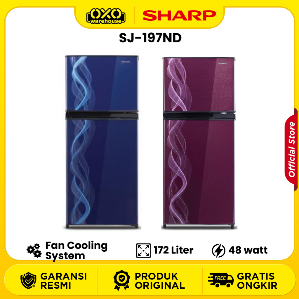 Kulkas 2 Pintu Sharp SJ-197ND-VP - Kirey Series Tanpa Bunga Es