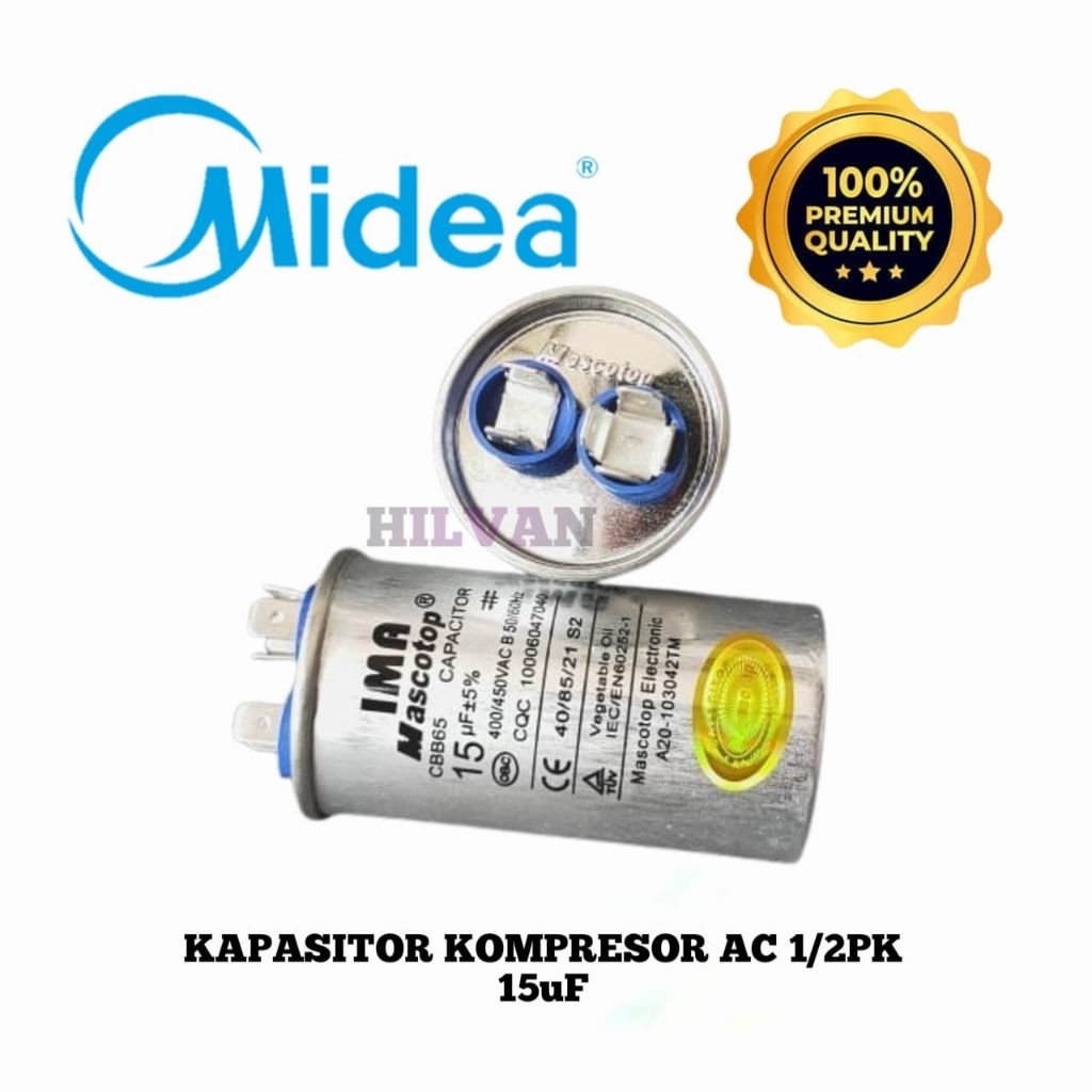 KAPASITOR COMPRESOR AC 1/2pk 15uF MIDEA ORIGINAL IMA