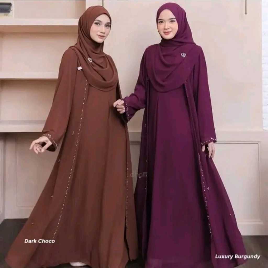Noor Amani Store Mahreen Maxi Dress Bahan Cerutty Babydoll Full Puring Aplikasi Payet Mutiara Mewah 