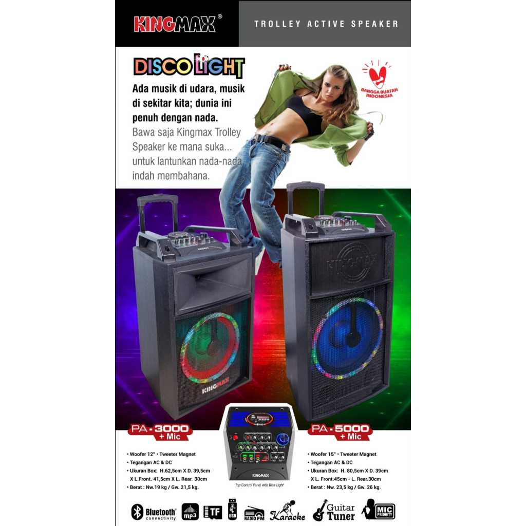 SPEAKER KINGMAX PA-5000 15 INCH / PA-3000 12 INCH  Speaker Meeting Bluetooth FREE 2 MICC