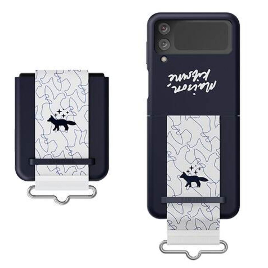 Samsung Galaxy Z Flip 4 Maison Kitsune Case Original Silicone Strap Grip Casing Flip4