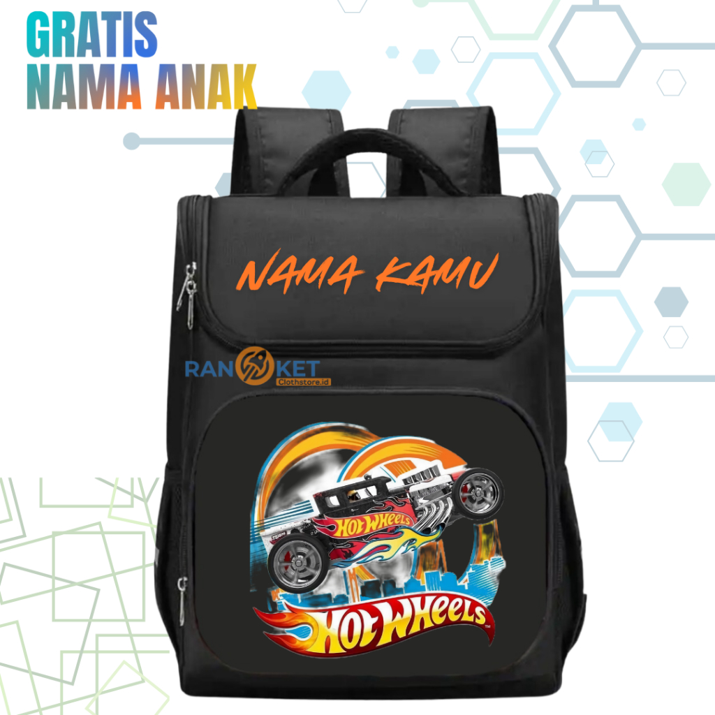 Tas Ransel Sekolah Anak TK/SD Hot Wheels I Tas Sekolah Anak SD/TK Hot Wheels Terbaru [ Free Cetak Na