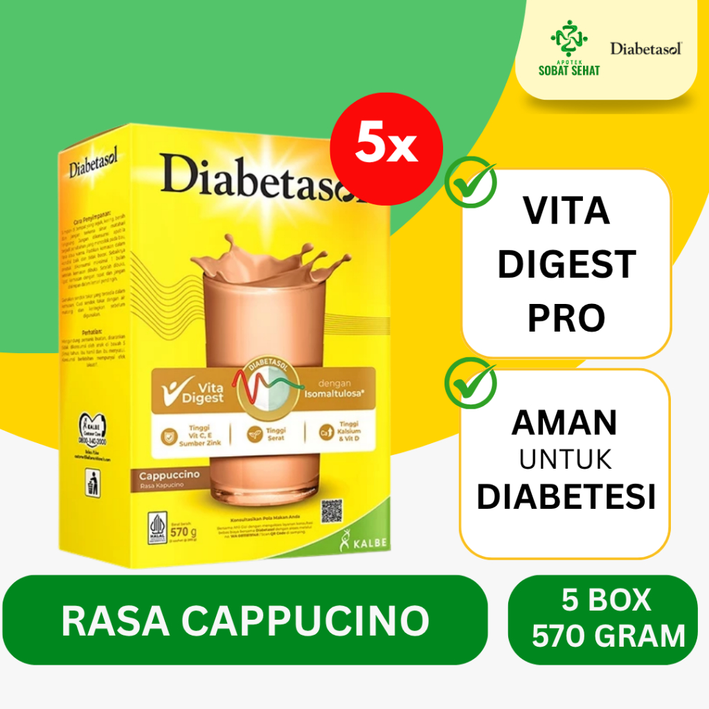 

[LEBIH HEMAT] @5 BOX Diabetasol Cappucino 570g Nutrisi Lengkap Rendah Gula