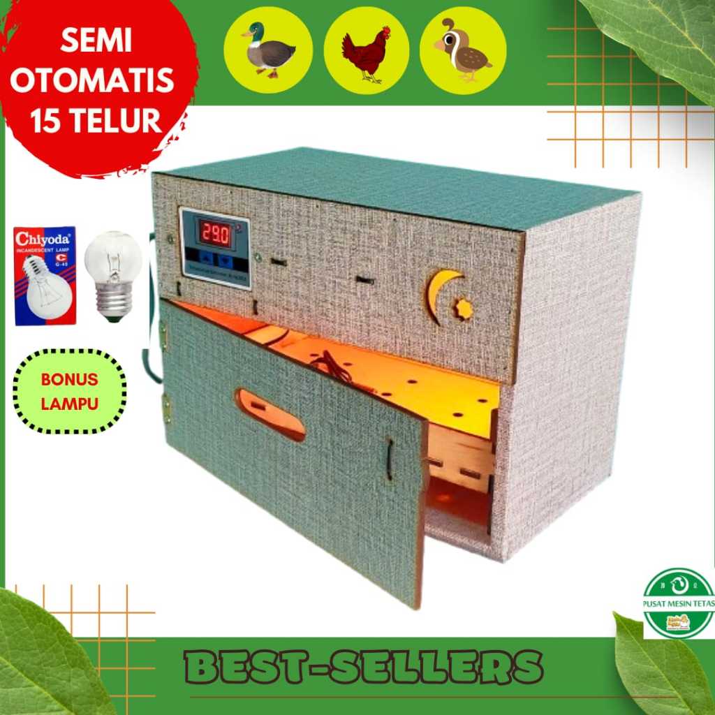 Mesin Penetas Telur / Mesin Penetas Telur Otomatis Alat Penetas Telur Semi Otomatis Kapasitas 15
