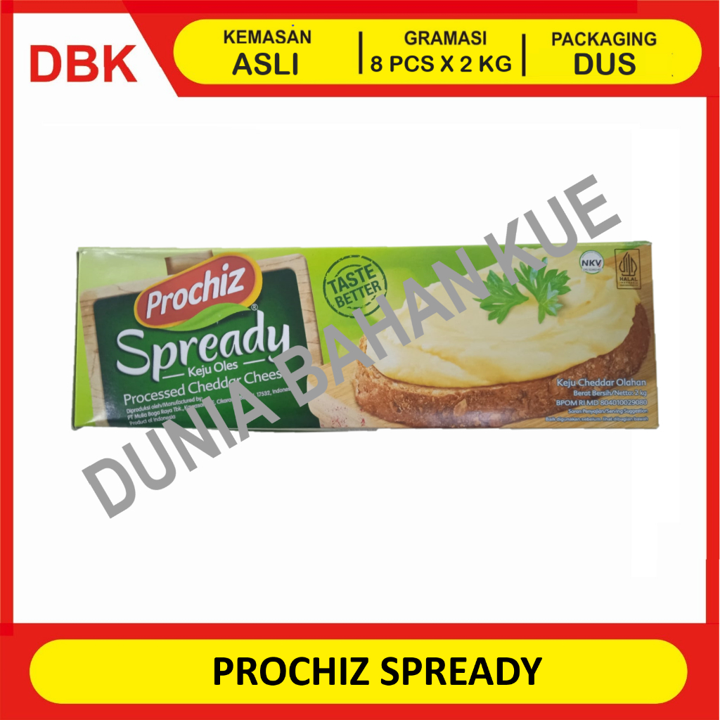 

PROCHIZ SPREADY CHEESE 2 KG - 1 DUS 8 PCS / KEJU OLES LUMER TOPPING ISIAN FILLING PROCHEESE