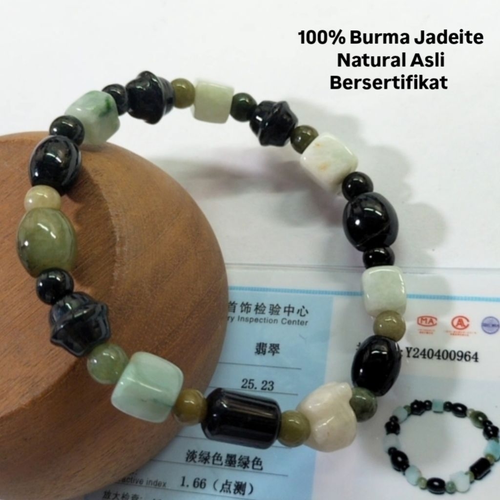 Gelang Giok Ori 100% Burma Jadeite/ Feicui Natural Asli Bersertifikat 0964