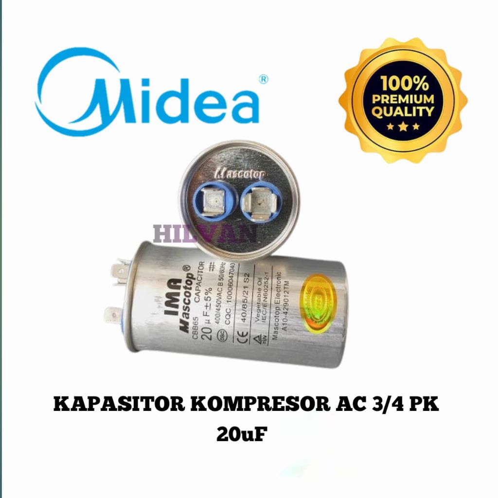 KAPASITOR KOMPRESOR AC 3/4 PK 20uF MIDEA ORIGINAL IMA