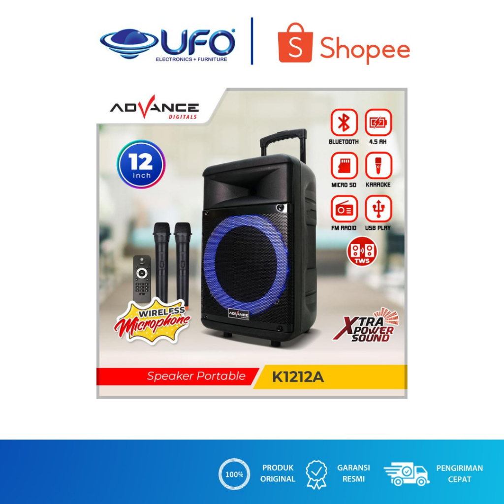 ADVANCE SPEAKER BLUETOOTH PORTABLE 12 INCH K1212A
