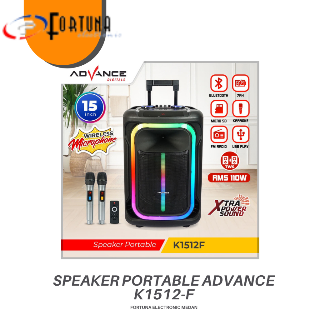 ADVANCE SPEAKER PORTABLE TROLI UKURAN 15 INCH BONUS 2 MIC K1512F SPEAKER MEETING BLUETOOTH ADVANCE K