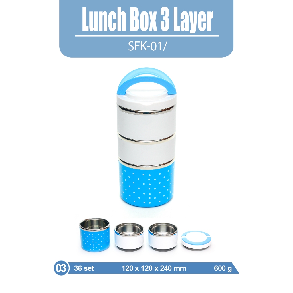 Lunch Box 3 Layer Rantang Stainless 3 Susun Lunch Box Bekal Kantor Stainless Tahan Panas