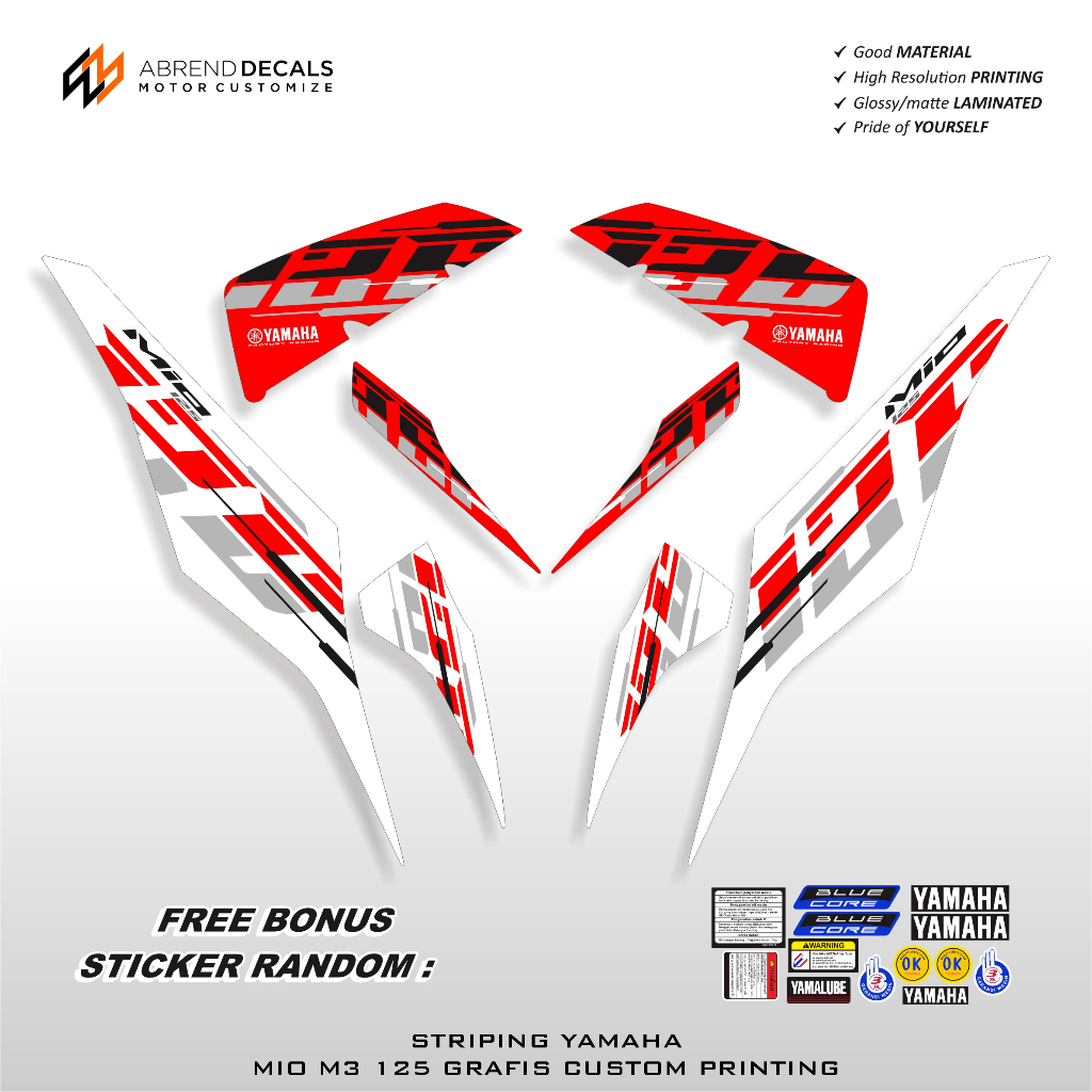 ABREND DECAL - Striping Mio M3 Grafis Custom Blok Putih / Stiker Mio M3 / Sticker Yamaha Mio / Stock