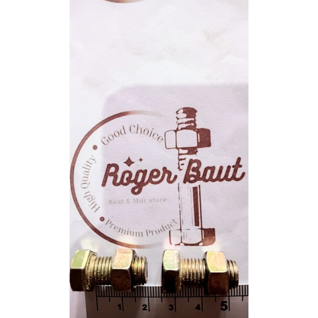 Baut Mur M10 x 2cm Kuning  BMK / Baut Kunci 14 Panjang 2cm M10 x 20 Baut & Mut Kuning / BMK Ukuran D