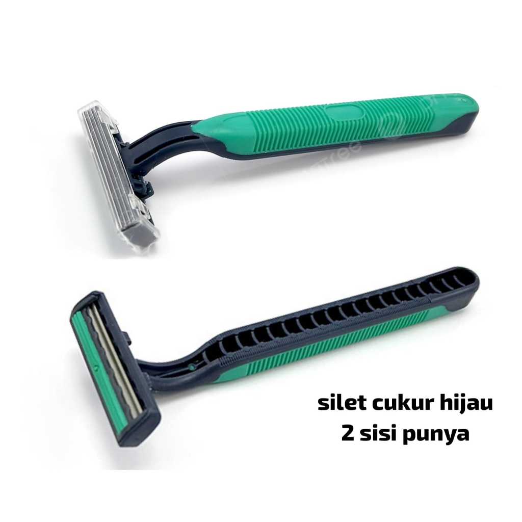 Silet cukur hijau/alat cukur manual kumis dan jenggot | 2 mata pisau (tanpa refil) / kemasan