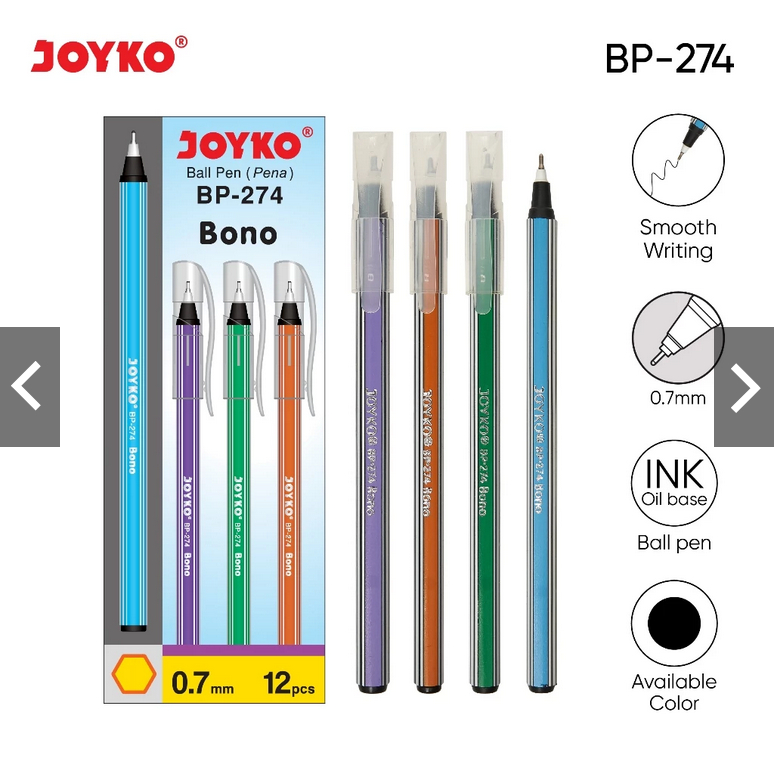 

Ball Pen Pulpen Pena Joyko BP-274 Bono 0.7 mm 1 Box 12 Pcs
