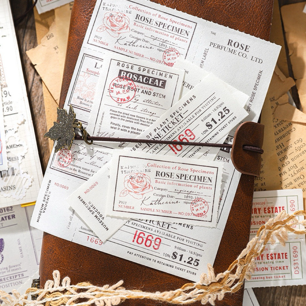 

Kertas Tiket Vintage Aesthetic | Bisa Dipotong 7+ Mini | Per Lembar Scrapbook Journal