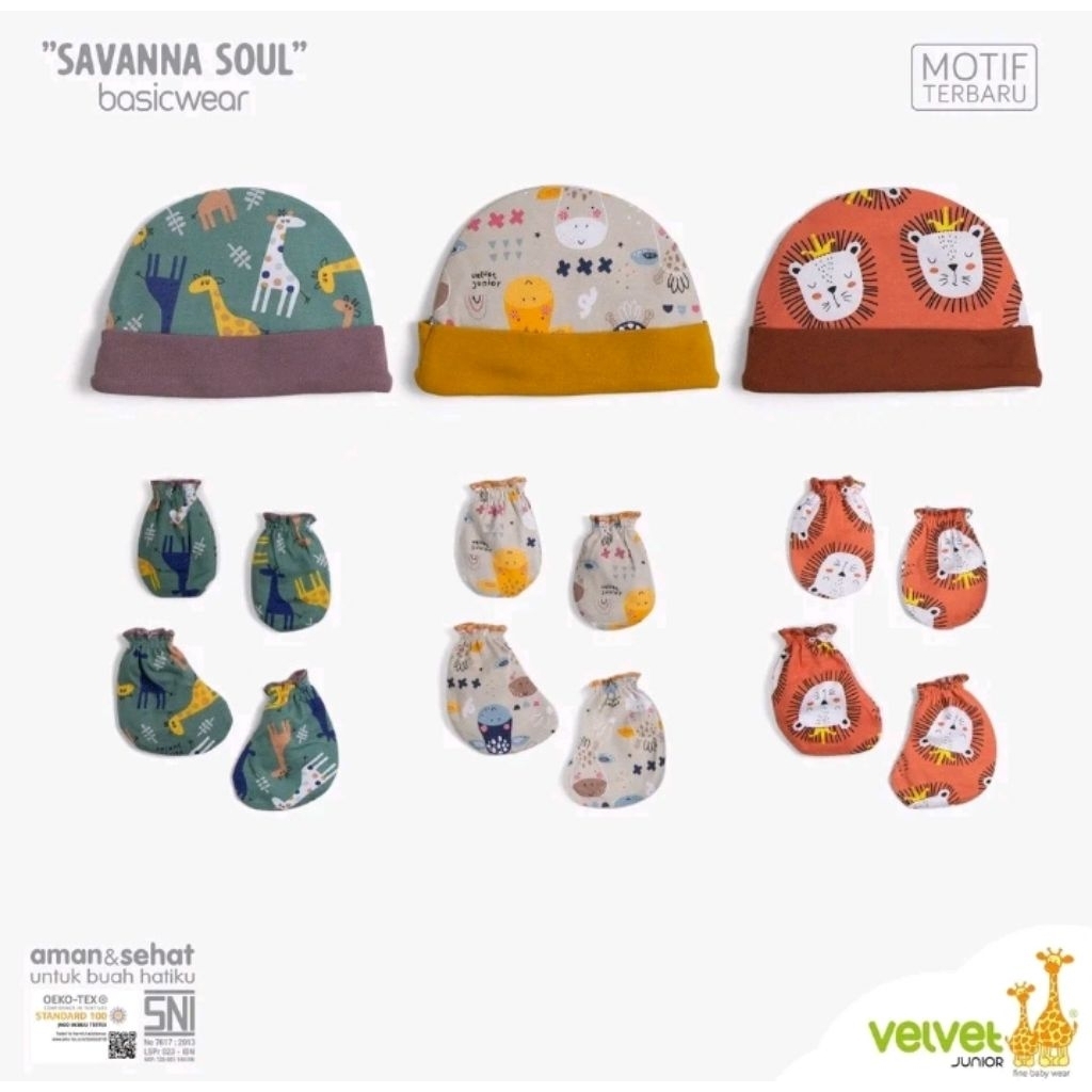 3set_ Velvet topi dan sarung tangan kaki Velvet junior terbaru motif brilian blue,savanna soul,-stk 