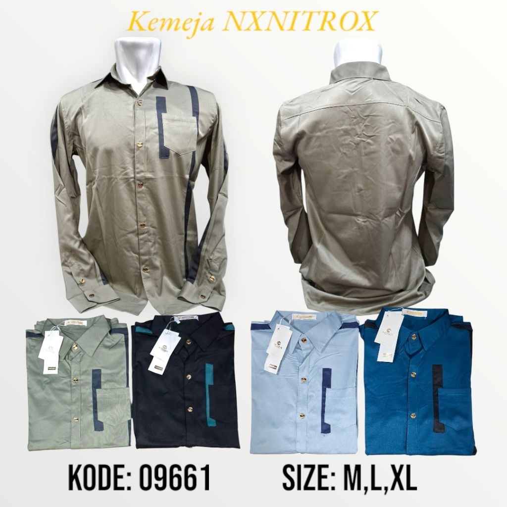 KEMEJA PANJANG IMPORT POLOS ORIGINAL NXNITROX SLIMFIT KATUN TISUE LICIN KANCING TEKAN PREMIUM