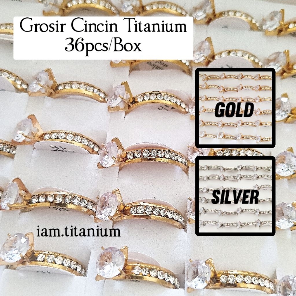 Grosir Cincin Titanium 36pcs/Box Cincin Berlian Titanium Anti Karat Anti Luntur Stainless Steel Ring