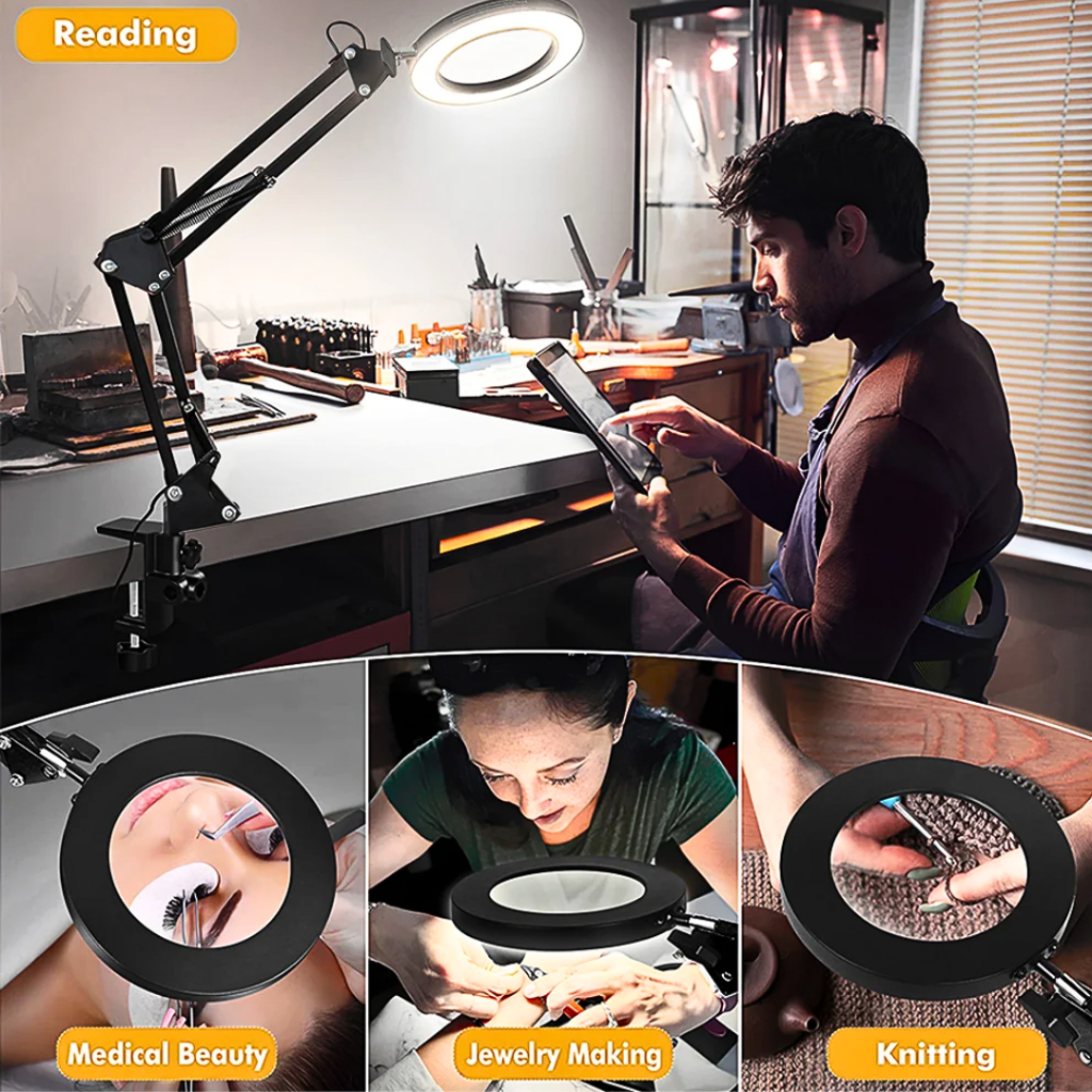 PUSAT KKMOON Kaca Pembesar servis elektronik hp + lampu untuk membaca lampu baca meja 12W 1200lm