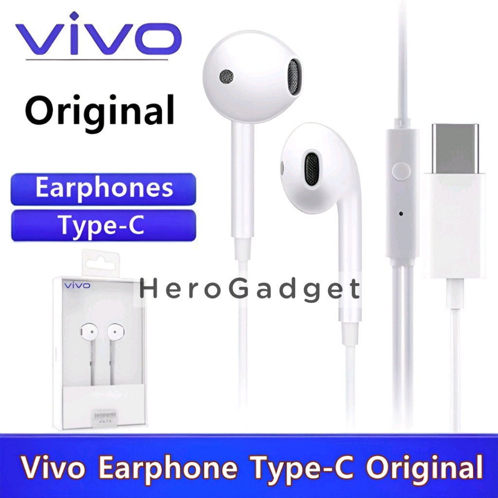 Headset Vivo Original 100% Type C Handsfree Full Bass Bawaan Hp