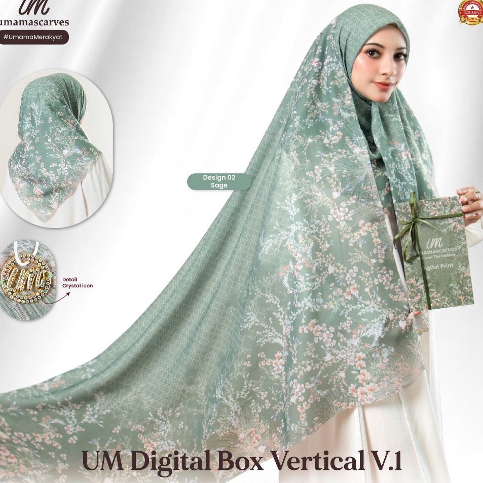 New  Hijab Box UM VERTICAL Motif Metal Logo Um Diamond by Umamascarves