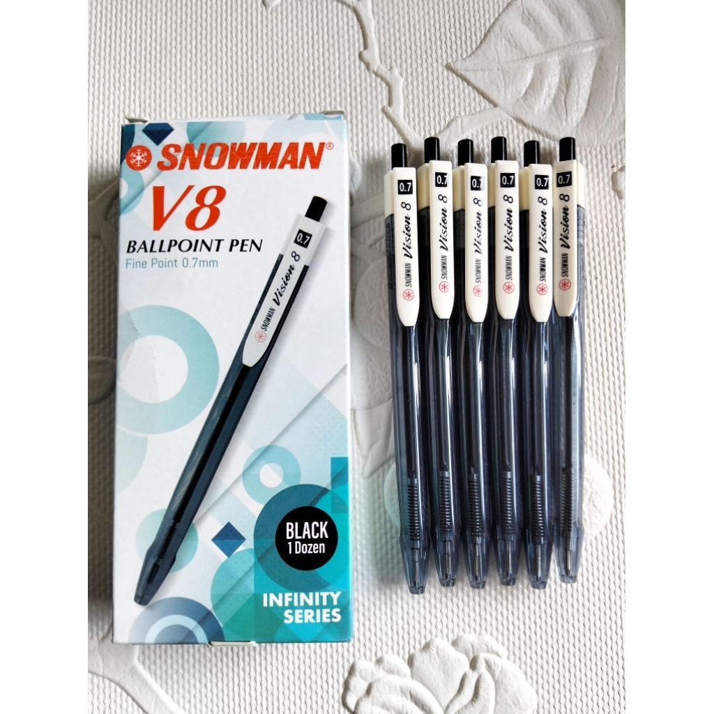 

Snowman V8 0.7 mm Ballpoint Pen – Tinta Hitam Pekat, Smooth Writing | Isi 12 pcs